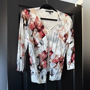 White House Black Market Floral Cardigan - Red, Pink, White